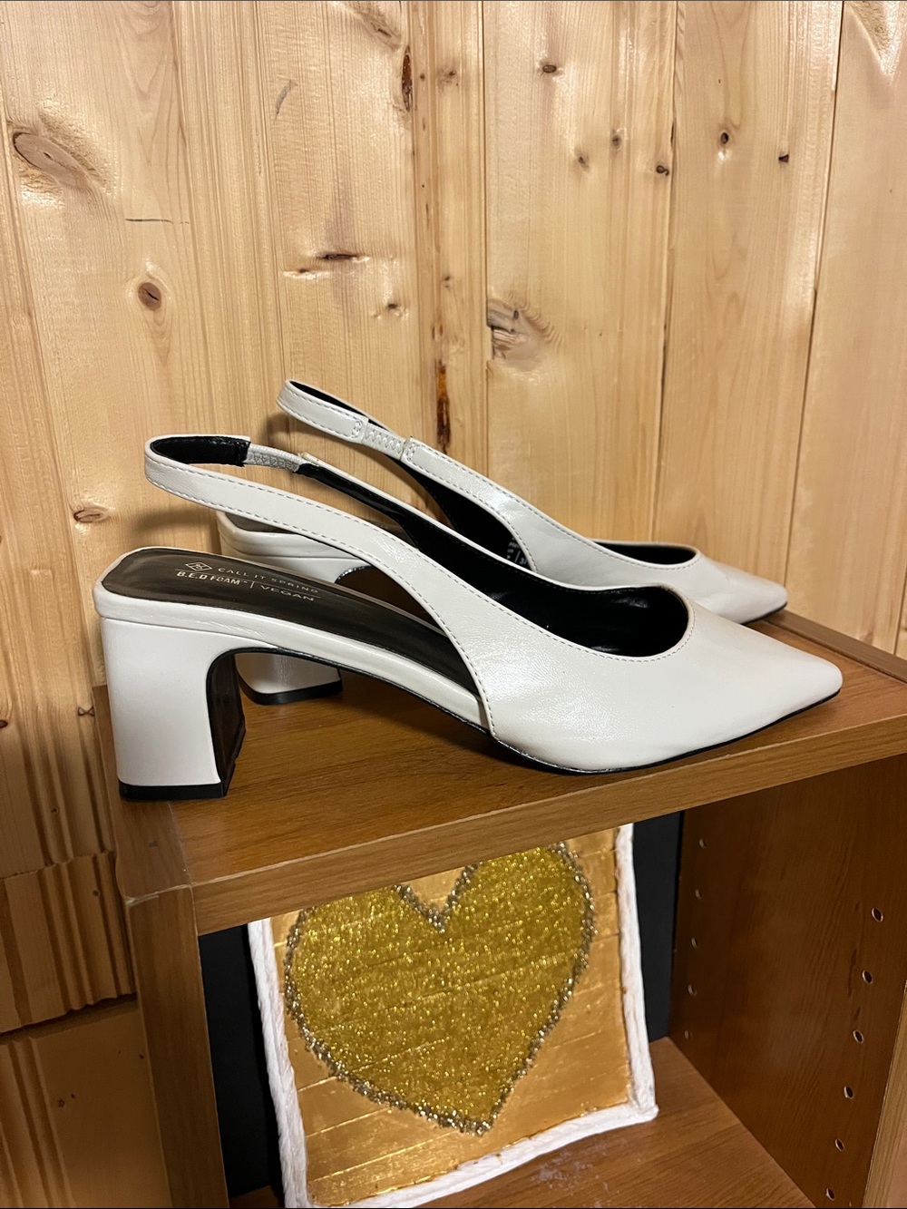 Call It Spring White Slingback Pointed Toe Block Heels